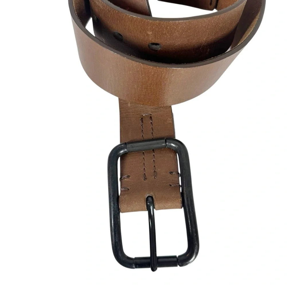 Brown Leather Belt with Dark Metal Hardware Men's Size 36/90
